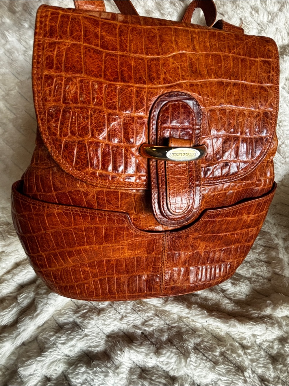 Vintage Antonio Scepi Italy Croc Embossed Leather Crossbody